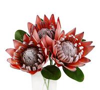 Tinsow Artificial Protea Cynaroides for Flower Arrangements, Faux Protea for Table Decoration Centerpieces, 3 Pieces Silk Protea Bouquet for Wedding (3, Orange)