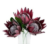 Tinsow Protea Artificial Cynaroids for Flower Arrangements, Fake Protea for Table Decoration, 3 Pieces Silk Protea Bouquet for Wedding (3, Red)