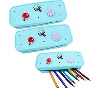 Tinsparkwin 1Pack Cut Silicone Pencil Pouch Pencil Case with DIY Holes and 3 Decoratives(Random) Travel Makeup Brush Bag suitable for travel home 7.48inch (Blue,2 Packs)