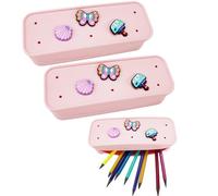 Tinsparkwin 1Pack Cut Silicone Pencil Pouch Pencil Case with DIY Holes and 3 Decoratives(Random) Travel Makeup Brush Bag suitable for travel home 7.48inch (Pink,2 Packs)