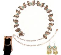Tinsparkwin,Butterfly Rose Gold Belt Chain Country Belts With 1Pair Earring for Women Gold Western Belt Retro Turquoise Stone Waist Belt for Dress Jeans