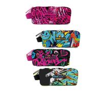 Tinta Unita Teen 2026/2027 Square Pouch - Printed Polyester School Pencil Case with Custom Pulling and Micro-Injection Logo - 4 Girl and Boy Variants - 21 x 12.5 x 10 cm, Red And Light Blue, 3 zip