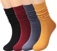 TINTAO 5 Pairs Womens Crew Socks All Season Soft Slouch Knit Cotton Socks Solid Color,5-10 81 (solid color)(Size:M)
