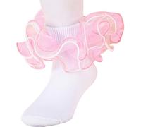 TINTAO Women Big Ruffle Ankle Socks,Double Lace Turn Cuff Lightweight Cotton Frilly Dress Cute Girl Sock with Ruffles,#W101, Mixed Color 014, 5-10.5