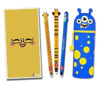 Tinte Ink Legami Erasable Pens with Matching 2 in 1 Silicone Pencil Case Gift Envelope! - Choose Cute Design! (Monster Case Set)