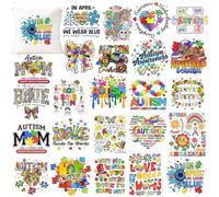 Tintnut Autism Awareness DTF Iron on Tranfers 24 Sheets, Leopard Puzzle Patterns Iron on Decals for T-Shirts Clothing Fabric DIY Heat Transfer Printing Stickers for Canvas Bag Design