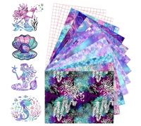 Tintnut Deep Sea Mermaid Style Permanent Vinyl 10 Pieces 12"x10" Waterproof Sheets Self-Adhesive Permanent Vinyl Sheets Set for Outdoor,Cutting Machine,Party Decoration, DIY Mugs, Home Decal