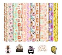 Tintnut Heat Transfer Vinyl - 12 Sheets 12 x 10 inches Retro HTV Groovy Heat Transfer Vinyl Daisy Patterned HTV Iron on Vinyl for Tshirts DIY Compatible with Cricut or Silhouette Cameo