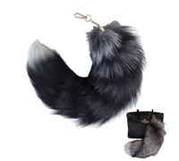 tintoke Fox Tail, Fox Tail Pendant, Approx. 40 cm, Fur Tail Keychain, Car Key Chains, Pendant, Soft, Fluffy, Dense Decoration, black, NO