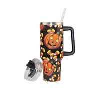TINVSKQQKJ 40oz Halloween Candy Insulated Tumbler With Straws and Lid,Stainless Steel Coffee Tumbler with Handle Double Vacuum Leak Proof Travel Coffee Mug Cup Water Bottle For Office, Party,Home