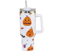 TINVSKQQKJ 40oz Pumpkin Tumbler Double Stainless Steel Insulated Halloween Cup,Stainless Steel Coffee Tumbler with Handle Double Vacuum Leak Proof Travel Coffee Mug Halloween Gifts for Women