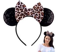 TINVSKQQKJ Leopard Mouse Ears Headband Women Mouse Ears Bows for Princess Party Hair accessory Cosplay Amusement Park (Sequin leopard)