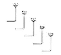 Tiny 1.2mm Clear Crystals Pack of 5 Sterling Silver Thin 0.6mm Bar L Shape Nose Studs