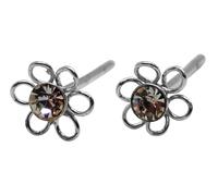 Tiny 925 Sterling Silver Wire Flower Stud Earrings - Petite Floral Studs with 2mm Cubic Zirconia Stone