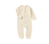 Tiny Alpaca 100% Organic Baby Ribbed Sleepsuits (Cream, 12-18 Months)
