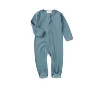 Tiny Alpaca 100% Organic Baby Ribbed Sleepsuits (Ocean, Newborn)