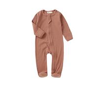 Tiny Alpaca 100% Organic Baby Ribbed Sleepsuits (Rust, 12-18 Months)