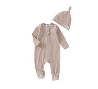 Tiny Alpaca 100% Organic Baby Ribbed Sleepsuits With Matching Hat (0-3 Months, Mauve)