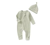Tiny Alpaca 100% Organic Baby Ribbed Sleepsuits With Matching Hat (Newborn, Lime)
