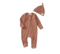 Tiny Alpaca 100% Organic Baby Ribbed Sleepsuits With Matching Hat (Newborn, Rust)