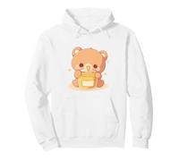 Tiny Bear Eating from a Honey Jar Chibi Kawaii Funny Art Pullover Hoodie