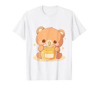 Tiny Bear Eating from a Honey Jar Chibi Kawaii Funny Art Value Graphic T-Shirt, Men, White, L