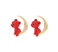 Tiny Bear Gold Moon Stud Earrings Funny Crystal Bear on the Moon Earrings Half Moon Cute Bear Animal Earrings Christmas Gift, Zinc, No Gemstone