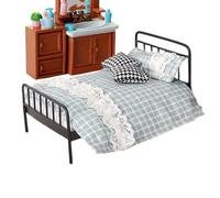 Tiny Bed Cot - Sleeping Accessory, Antique Metal Structure, Handcrafted Mini Furniture Collections Encouraging Youth Imaginative Storytellings Showcase Arrangement