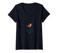 Tiny Birds, Massive Appeal: Charming Avian Whimsy V-Neck T-Shirt, Women, Black, XXL