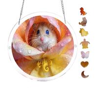 Tiny Blue-Eyed Mouse Pink Flower Round Acrylic Jigsaw Puzzle 7.8x7.8Inch for Home Decor Wall Art Ornament, Creative Hobby Gift