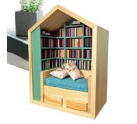 Tiny Bookshelf - Miniature Library Stress Relief Kit, 200 Piece Book Collection | Handcrafted Wooden Bookroom, Detailed Decor, Therapeutic Desk Accessory For Adults Children, Excellent Durability