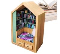 Tiny Bookshelf with Small Books Wooden Miniature Library Books Decor Set Unique Book Shelf Miniature Scene Miniature Bookshelf for Living Room Bedroom