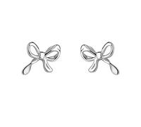 Tiny Bow Stud Earrings for Women Girls 925 Sterling Silver Hypoallergenic Small Bowknot Cartilage Earring Dainty Cute Lovely Silk Knot Studs Anniversary Birthday Valentine's Day Jewelry (Silver)