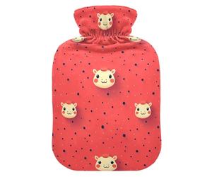 Tiny Camel Face Red Cute Hot Water Bottle with Soft Cover, 1L Water Bag for Hand Feet Warmer
