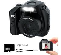 Tiny Camera with 1.54" LCD Screen, Mini Retro Digital Camera, Y2K Camera, 4K, 32GB Card, Monoreflex Molded, CMOS, Small, Compact, Portable, Video Recorder, Easy to Use (Black)