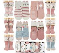 Tiny Captain Baby Toddler Girls Animal Grip Tube Socks Anti-Skid Cartoon Newborn, Infant, Baby and Toddler Socks, Pink, 3-5 Years
