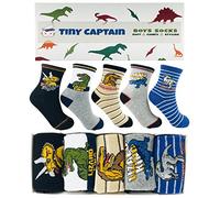 Tiny Captain Boy Dinosaur Socks 7-10 Year Old Crew Cotton Sock Gift Set (Green), Green, 7-10 Jahre