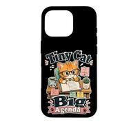 Tiny Cat Big Agenda Planner Humor Funny Retro Saying Case for iPhone 16 Pro