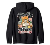 Tiny Cat Big Agenda Planner Humor Funny Retro Saying Zip Hoodie