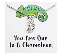 Tiny Chameleon Necklace Chameleon Jewelry Reptile Jewelry Chameleon Iguana Shaped Animal Charm Gift (Chameleon Necklace -card eu)