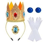 Tiny Chou Princess Crown Accessories, 6Pcs Queen Rhinestone Tiara, Earrings, Brooch and White Gloves for Women Girls, Costume Jewelry Kit for Halloween Cosplay Birthday Party Dress Up, Gold