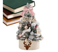Tiny Christmas Tree, 17.72inches Table Decor Christmas Tree with LED Light - Flocking Ornaments Centerpiece Decorations for Winter Holiday Table Porch Window Door Mantel