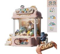 Tiny Claw Machine with Remote Control , Grabber Machine with Light and Music,2 Panda Doll,25 Dolls,20 Gashapons Funny Game and Gift for Party Christmas ,Pink