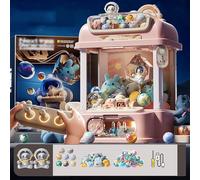 Tiny Claw Machine with Remote Control , Mini Claw Machine for Kids with 8 Planets,2 Panda Doll,25 Dolls,20 Gashapons for Boys Girls Age 5-7 8-10 10-13 ,Pink