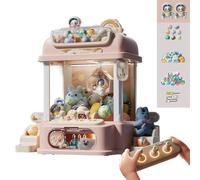 Tiny Claw Machine with Remote Control , Toy Vending Machine for Kids with 8 Planets,2 Panda Doll,25 Dolls,20 Gashapons Gift Stuffers for Boys and Girls Ages 8 ,Pink