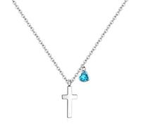 Tiny Cross for Girls | Heart Initial Women| Birthstone Letter Stainless Steel Pendant Jewelry First Communion Baptism Gifts Christmas Birthday