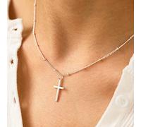 Tiny Cross Pendant Necklace Silver Small Beaded Necklaces Short Chain Jewellery for Women and Girls