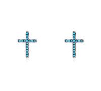 Tiny Cross Turquoise Stud Earrings S925 Sterling Silver Fashion Blue Stone CZ Cartilage Tragus Earring Sleeper Statement Stud Faith Ear Piercing Jewelry Gifts for Women Girls
