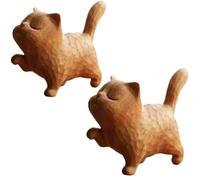 Tiny Cute Wooden Cat, Carved Wooden Model Handmade Cute Cat, Handmade Wood Cat Sculpture Statue, Cat Figurines Home Decor, for Office and Home Decoration, Gifts for Cat Lovers (2PC)
