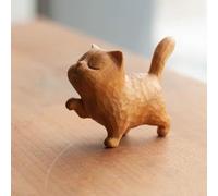Tiny Cute Wooden Cat, Handmade Wood Cat Sculpture Statue, 3D Wooden Cat Statue Desk Decoration, Lovely Cat Figurine for Office and Home Decor, Cat DIY Art Statue Ornament Gift for Cat Lovers (A)